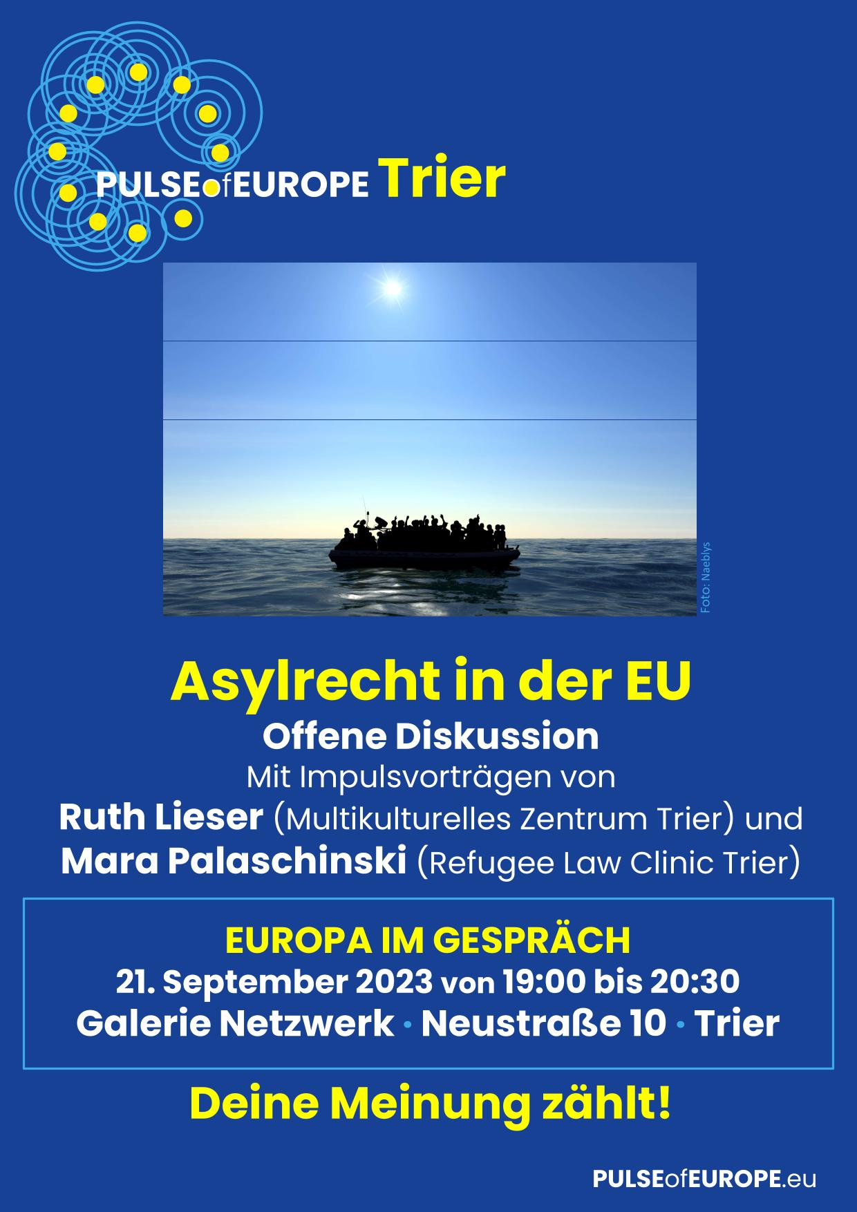 Europa im Gespräch 2023 : Asylrecht in der EU. Impulsvortrag von Ruth Lieser (Multikulturelles Zentrum Trier) und Mara Palaschinski (Refugee Law Clinic Trier)