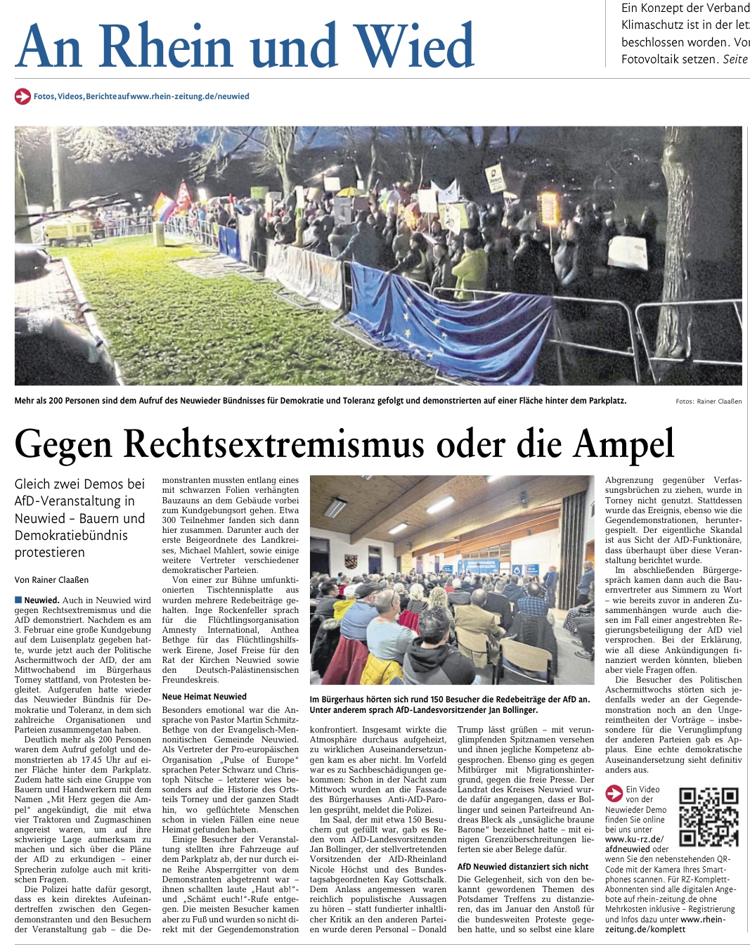 Demo gegen den politischen Aschermittwoch der AfD in Neuwied ä